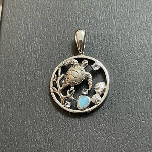 Sterling Silver Turtle Pendant with Larimar Stone